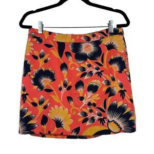 J Crew Linen Blend Mini Skirt Womens 8 Floral Colorful Preppy Resort Boho Beach